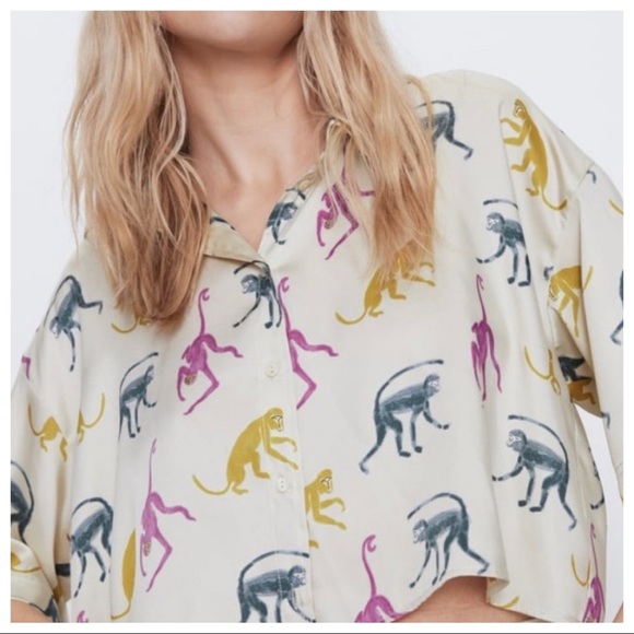 NWT. Zara Monkey Print Cropped Shirt Size XL, XXL. - Picture 4 of 6